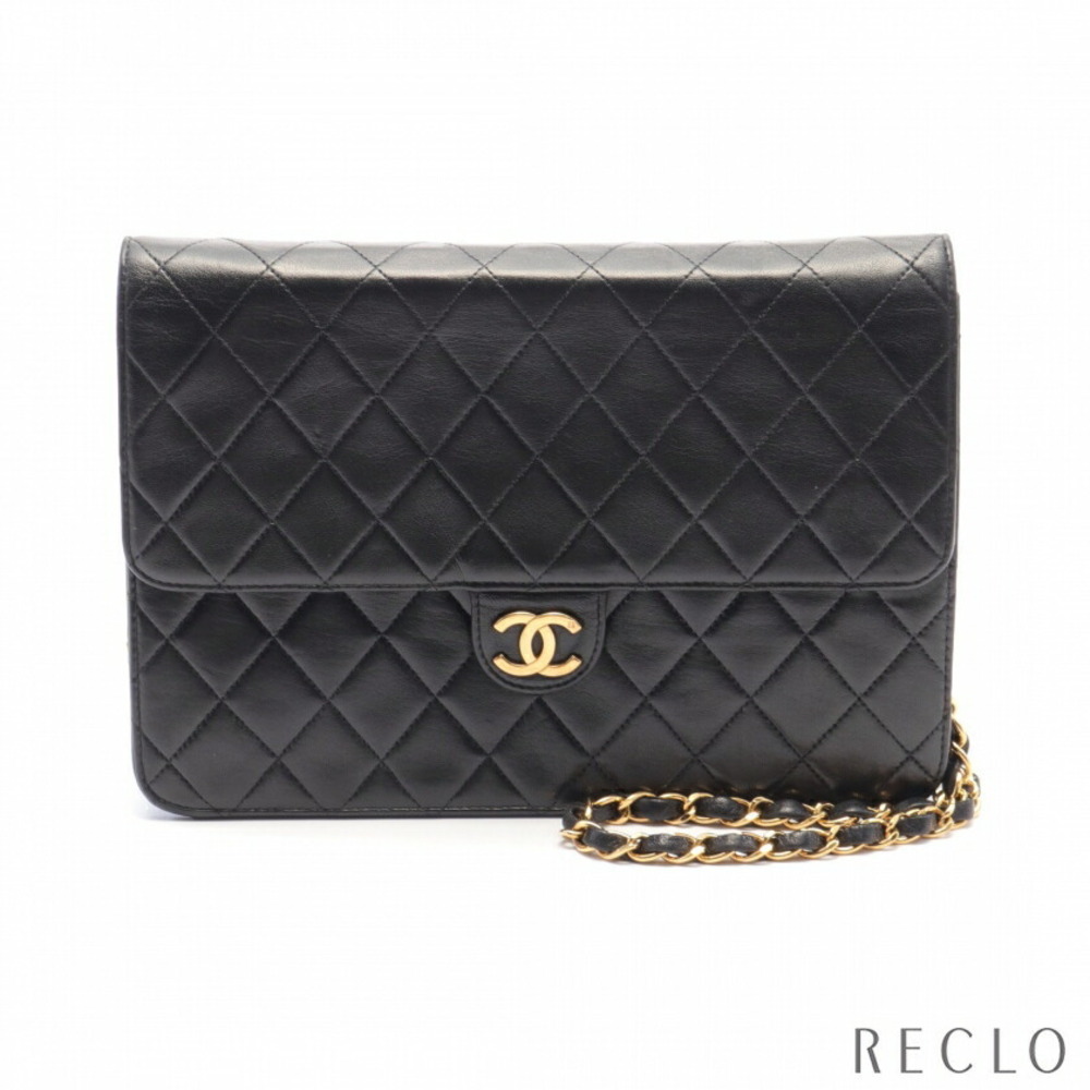 CHANEL Matelasse Chain Shoulder Bag Black Lambskin Push Locks